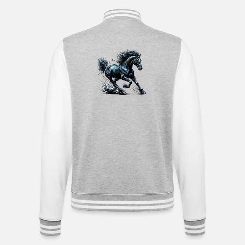 Pferd - College-Sweatjacke - Grau meliert/Weiß