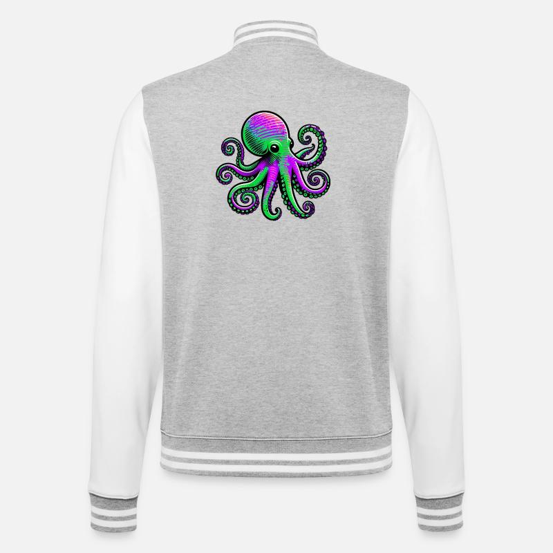 Krake - College-Sweatjacke - Grau meliert/Weiß