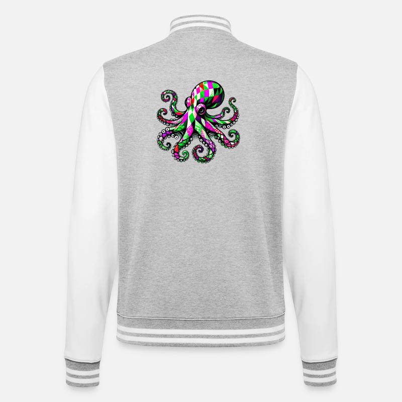 Krake - College-Sweatjacke - Grau meliert/Weiß