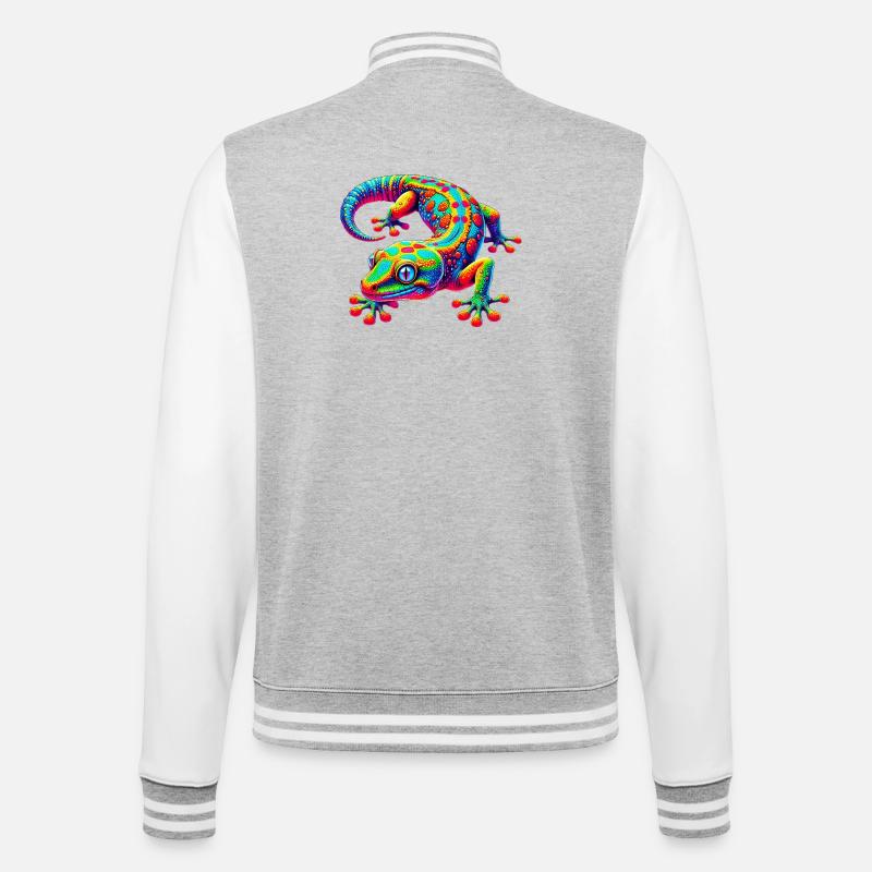 Gecko - College-Sweatjacke - Grau meliert/Weiß