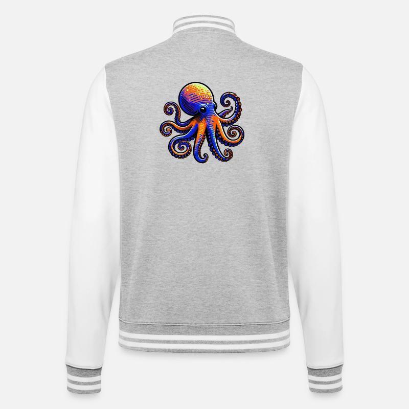 Krake - College-Sweatjacke - Grau meliert/Weiß
