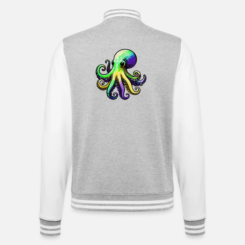 Krake - College-Sweatjacke - Grau meliert/Weiß