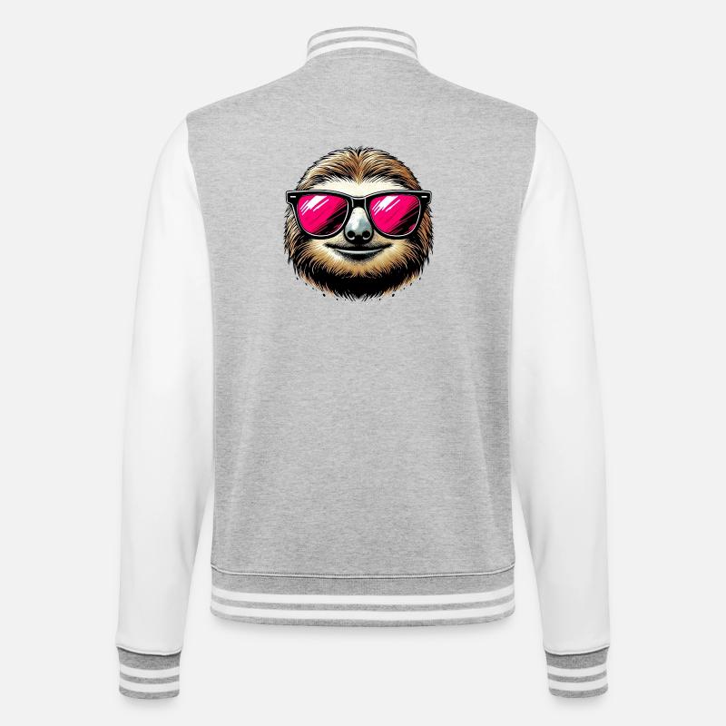 Faultier mit Sonnenbrille - College-Sweatjacke - Grau meliert/Weiß
