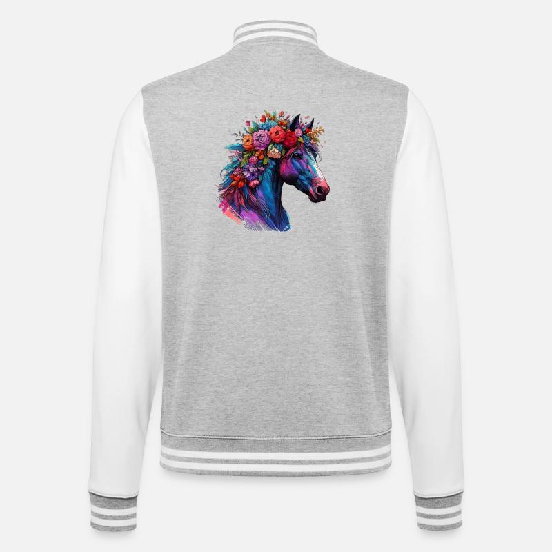 Pferd - College-Sweatjacke - Grau meliert/Weiß