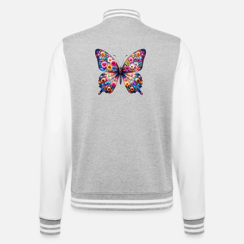 Schmetterling mit Blumen verziert - College-Sweatjacke - Grau meliert/Weiß