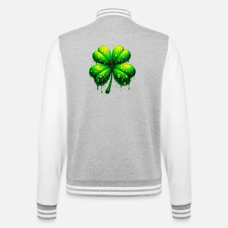 Vierblättriges Kleeblatt - College-Sweatjacke - Grau meliert/Weiß