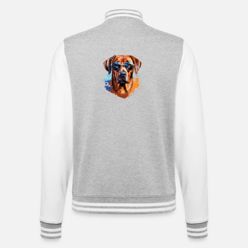 Rhodesian Ridgeback mit Sonnenbrille - College-Sweatjacke - Grau meliert/Weiß