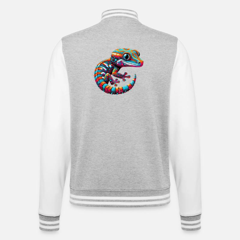 Gecko - College-Sweatjacke - Grau meliert/Weiß