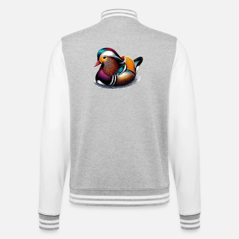 Mandarinente - College-Sweatjacke - Grau meliert/Weiß