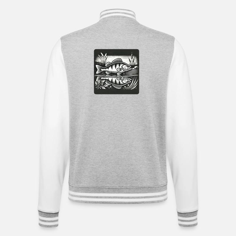 Perch predatory fish design - College Sweat Jacket - heather grey/white