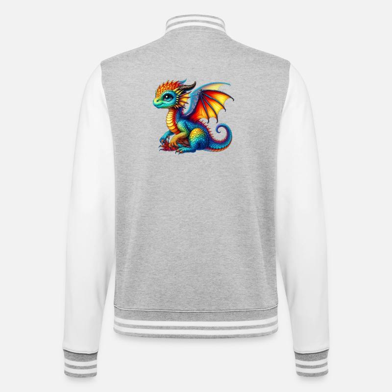 Drache - College-Sweatjacke - Grau meliert/Weiß