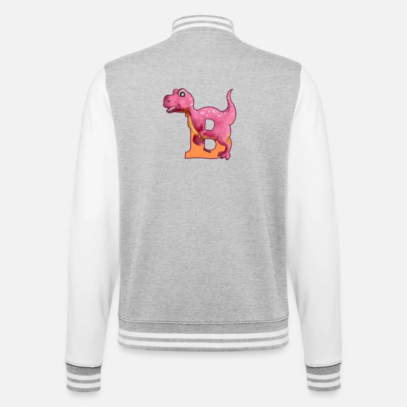 B - DINOSAUR, customizable - College Sweat Jacket - heather grey/white