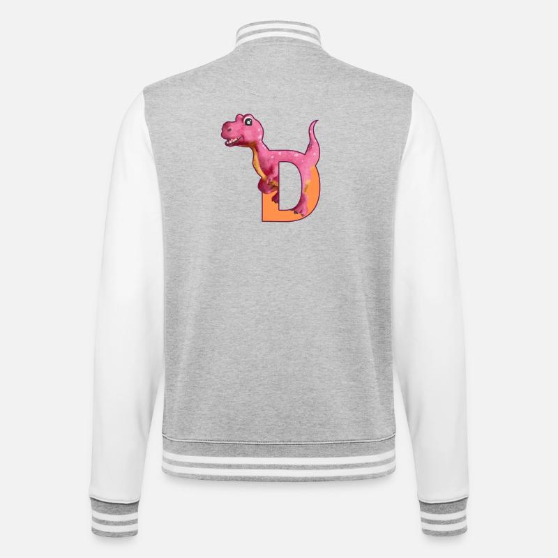 D - DINOSAURIER, Personalisierbar - College-Sweatjacke - Grau meliert/Weiß
