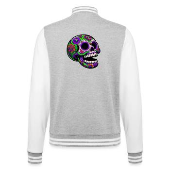 Leuchtender Totenkopf mit Blumenmotiv - College-Sweatjacke - Grau meliert/Weiß - Hinten - Marisol (170cm)