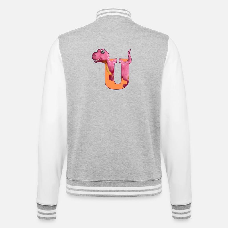 U - DINOSAURIER, Personalisierbar - College-Sweatjacke - Grau meliert/Weiß