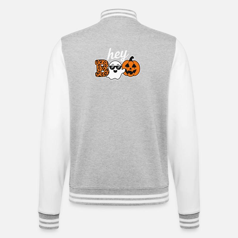 Hey Boo Halloween Leopard Ghost - College-Sweatjacke - Grau meliert/Weiß
