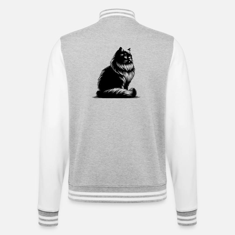 Britisch Langhaar Katze - College-Sweatjacke - Grau meliert/Weiß
