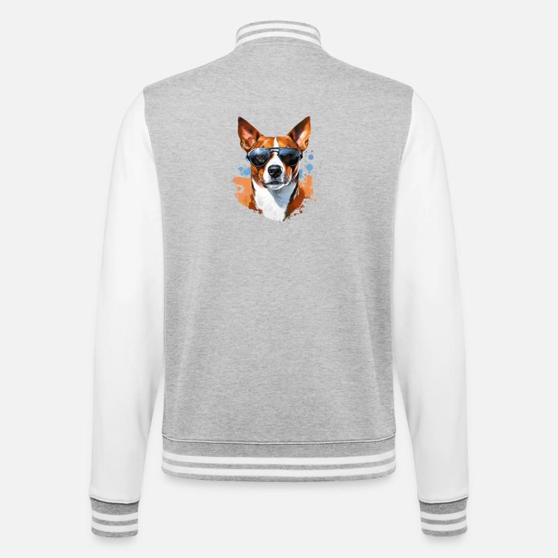 Basenji mit Sonnenbrille - College-Sweatjacke - Grau meliert/Weiß