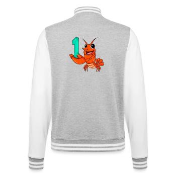 Zahl 1 Nummer Eins - Hummer Motiv - College-Sweatjacke - Grau meliert/Weiß - Hinten - Marisol (170cm)