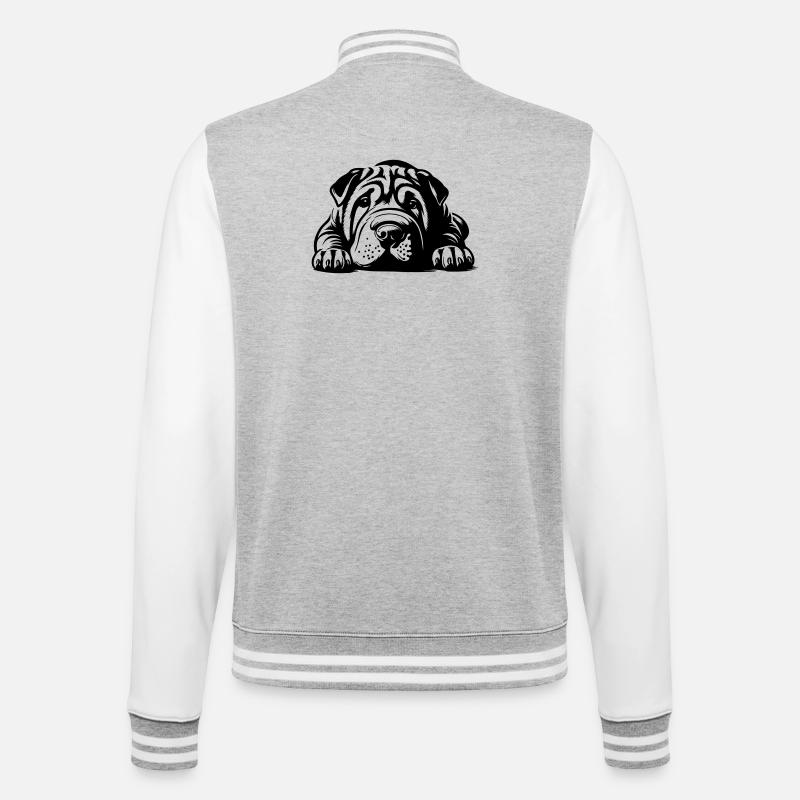 Shar Pei Head with Paws - College Sweat Jacket - heather grey/white