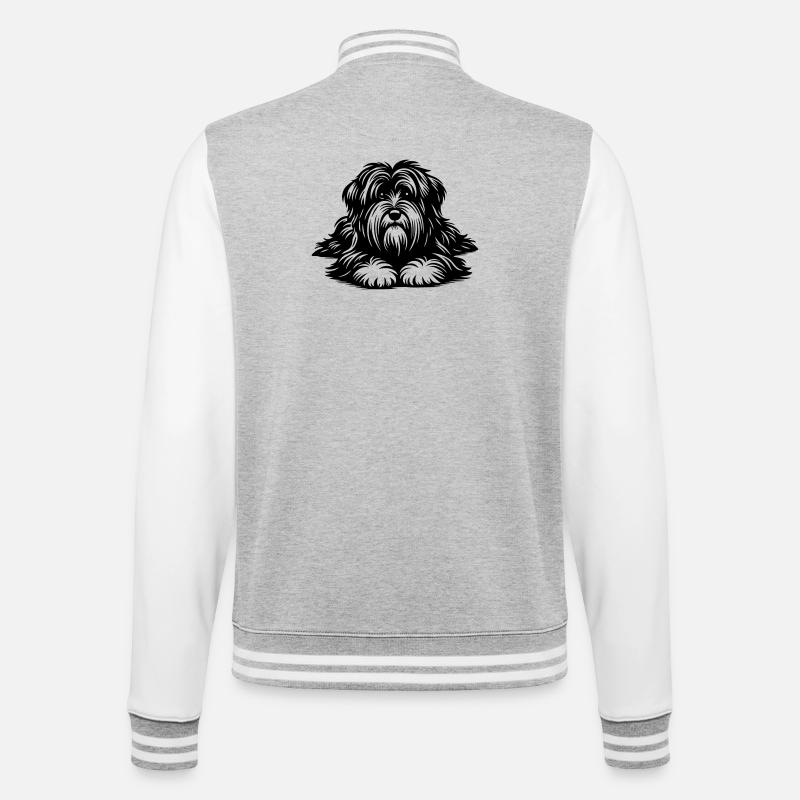 Tibet Terrier - College-Sweatjacke - Grau meliert/Weiß