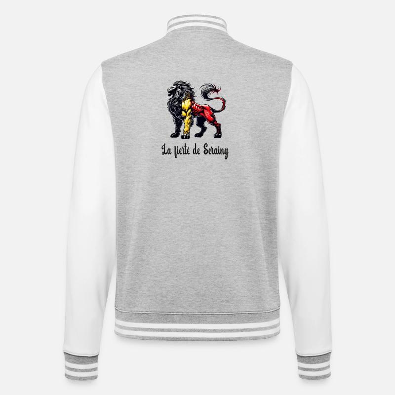 Seraing Löwe Flaggen Design - College-Sweatjacke - Grau meliert/Weiß