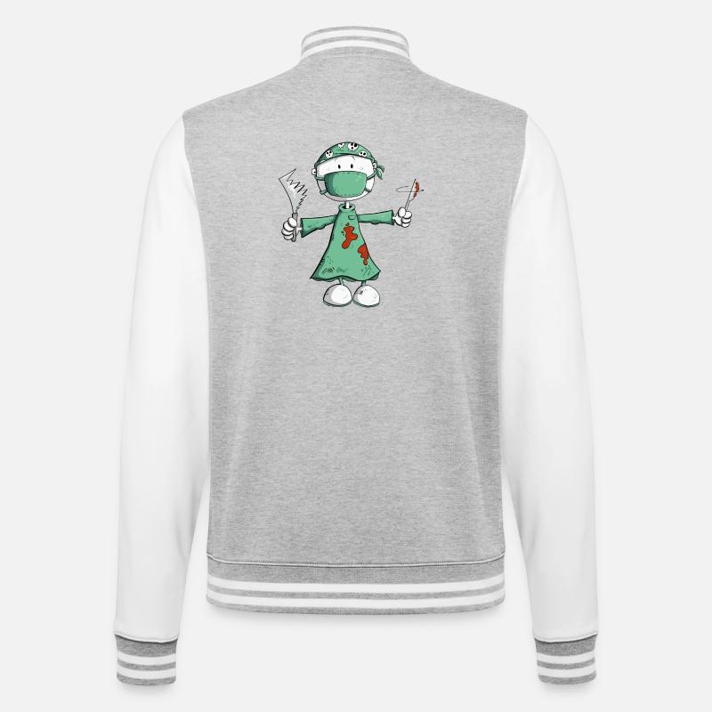 Arzt Chirurg Strichmännchen Berufe Cartoon - College-Sweatjacke - Grau meliert/Weiß