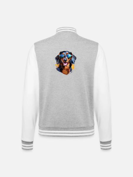 Dachshund with sunglasses - College Sweat Jacket - heather grey/white