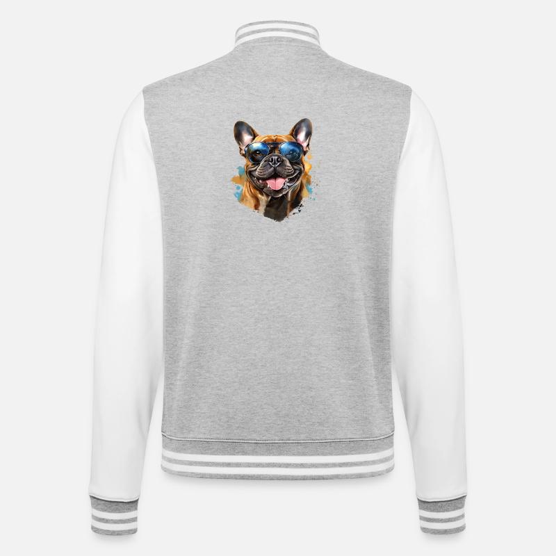 Frenchie with sunglasses - College Sweat Jacket - heather grey/white