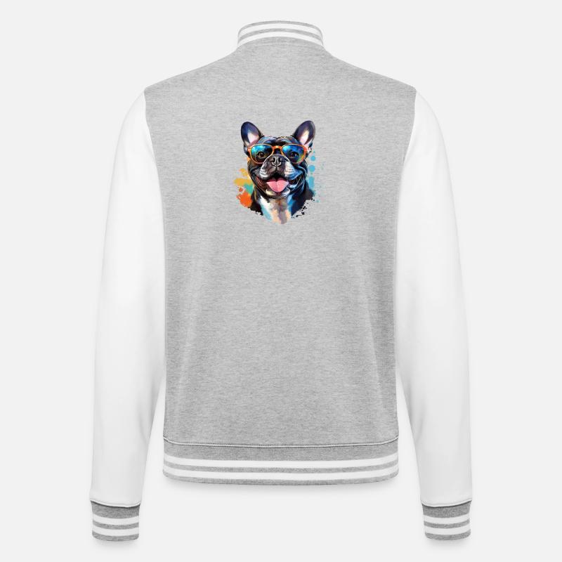 Frenchie mit Sonnenbrille - College-Sweatjacke - Grau meliert/Weiß