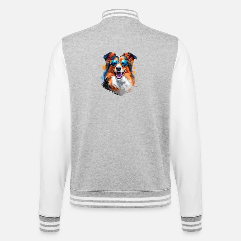 Sheltie mit Sonnenbrille - College-Sweatjacke - Grau meliert/Weiß