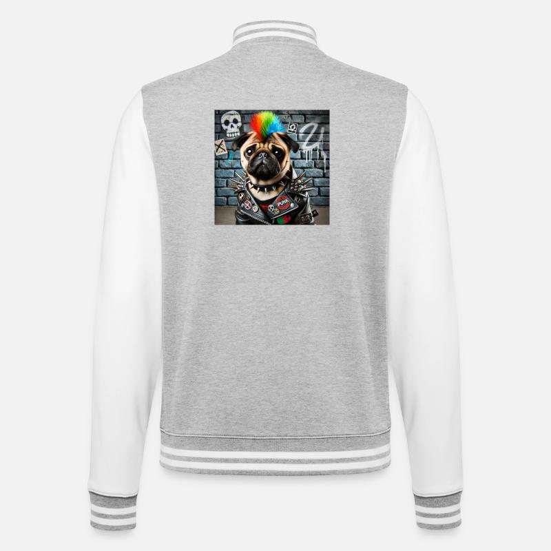 Punk Mops mit Regenbogenmähne - College-Sweatjacke - Grau meliert/Weiß
