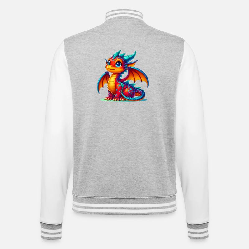 Drache - College-Sweatjacke - Grau meliert/Weiß
