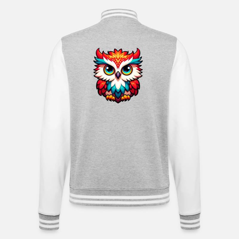 Eule - College-Sweatjacke - Grau meliert/Weiß