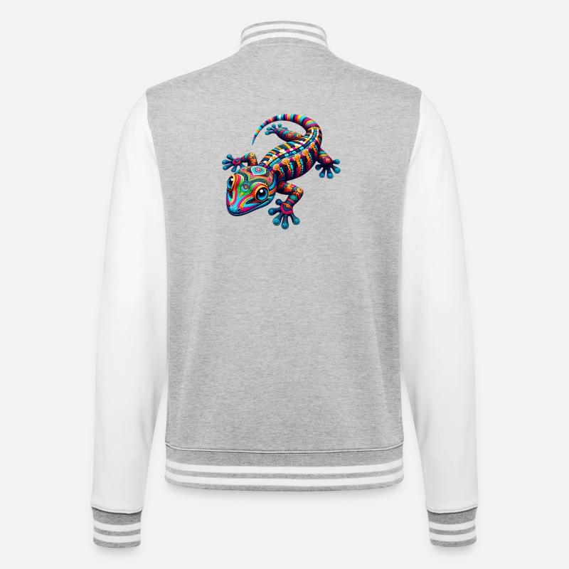 Gecko - College-Sweatjacke - Grau meliert/Weiß