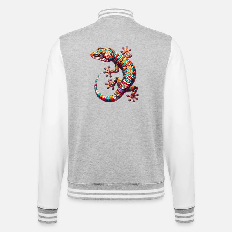 Gecko - College-Sweatjacke - Grau meliert/Weiß