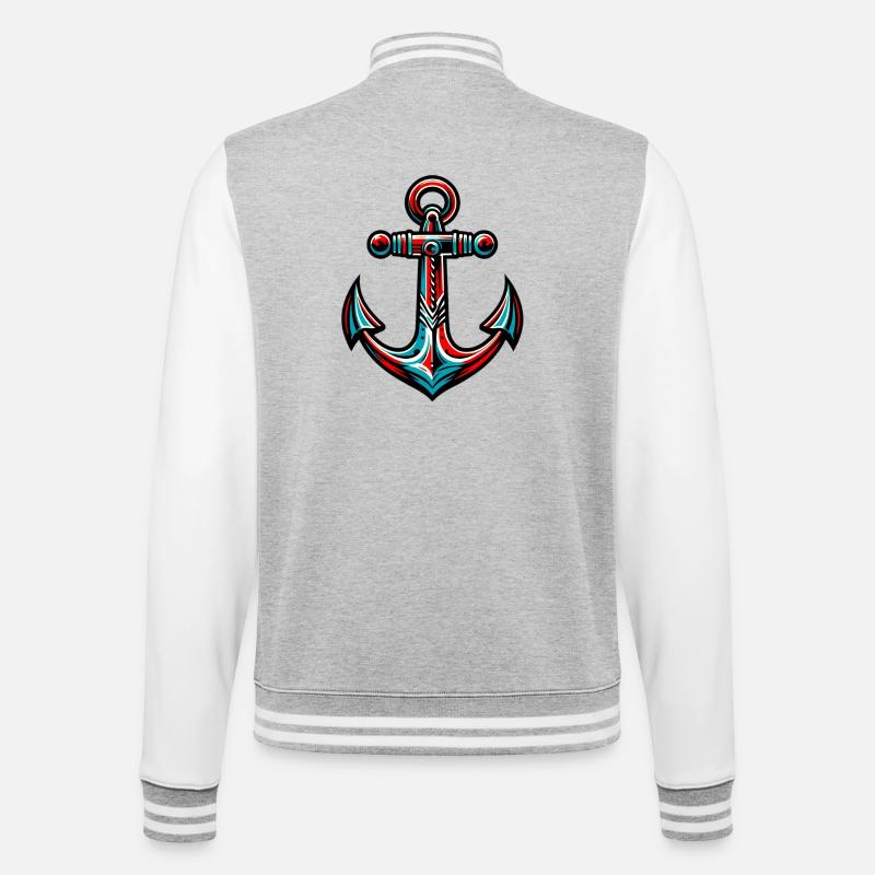 Ein Anker - College-Sweatjacke - Grau meliert/Weiß