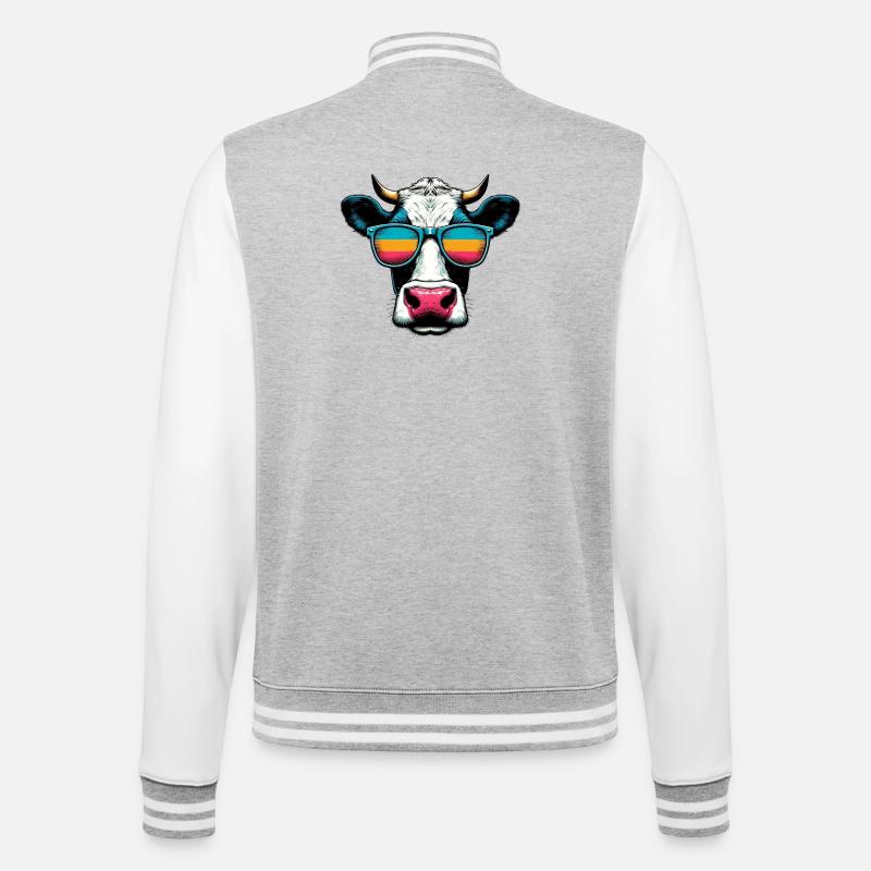 Kuh - College-Sweatjacke - Grau meliert/Weiß