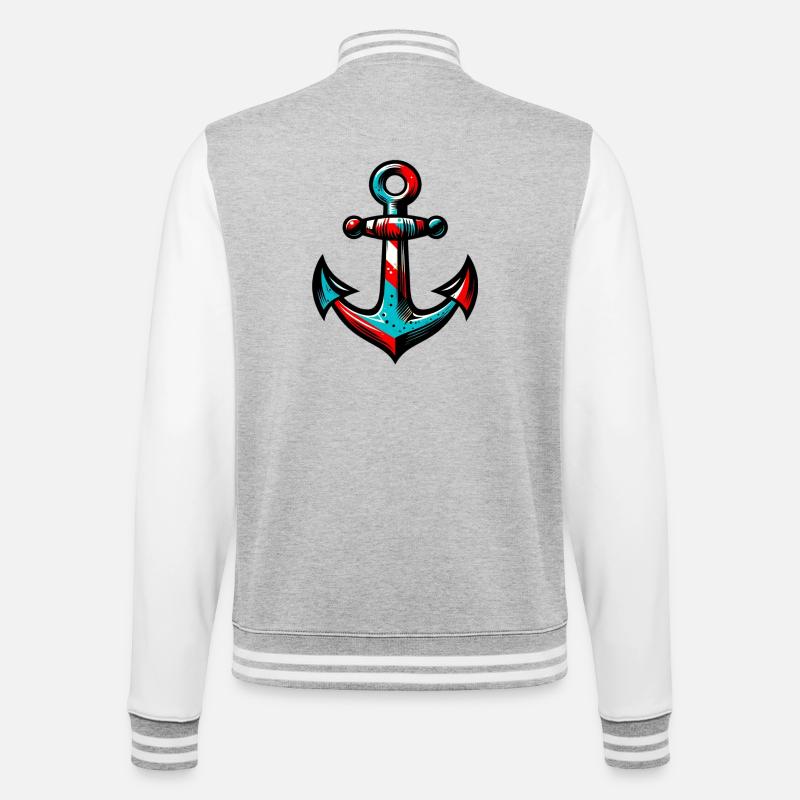 Ein Anker - College-Sweatjacke - Grau meliert/Weiß