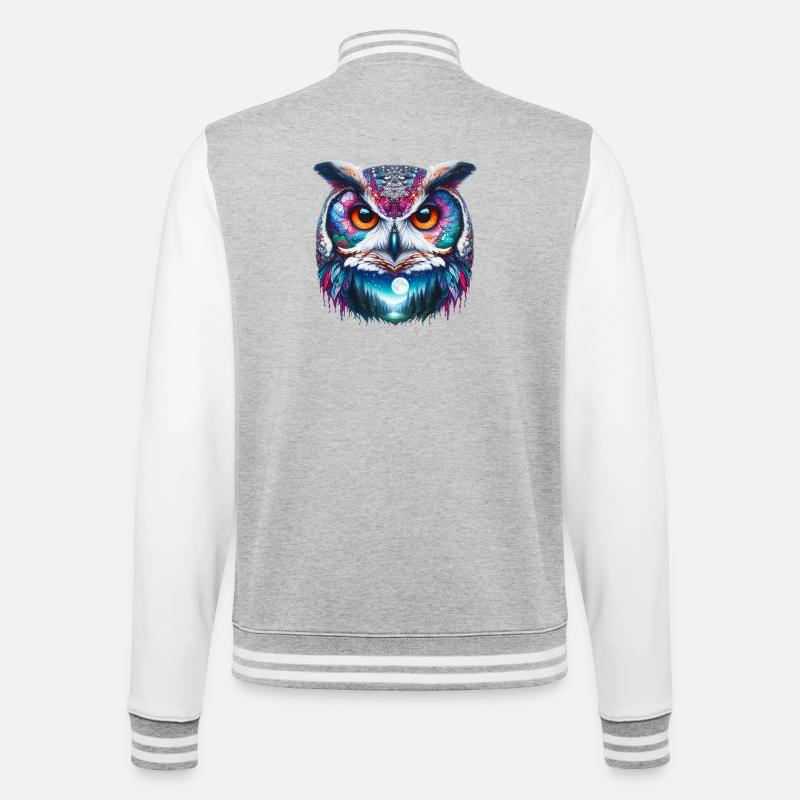 Eule - College-Sweatjacke - Grau meliert/Weiß