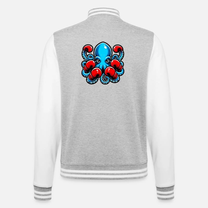 Krake - College-Sweatjacke - Grau meliert/Weiß