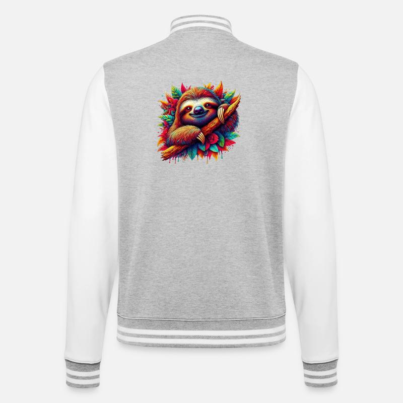 Faultier - College-Sweatjacke - Grau meliert/Weiß