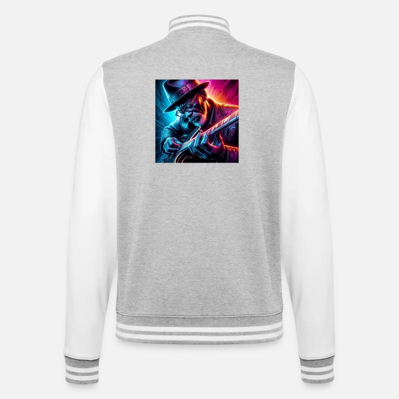 Retro Neon Effekte Gitarrist - College-Sweatjacke - Grau meliert/Weiß