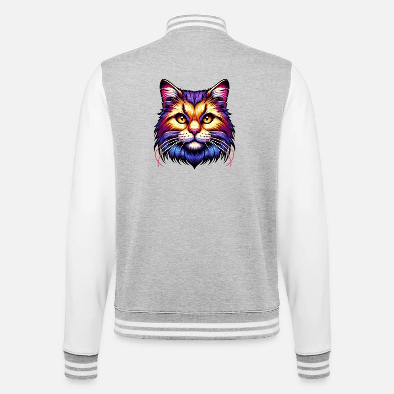 Katze - College-Sweatjacke - Grau meliert/Weiß