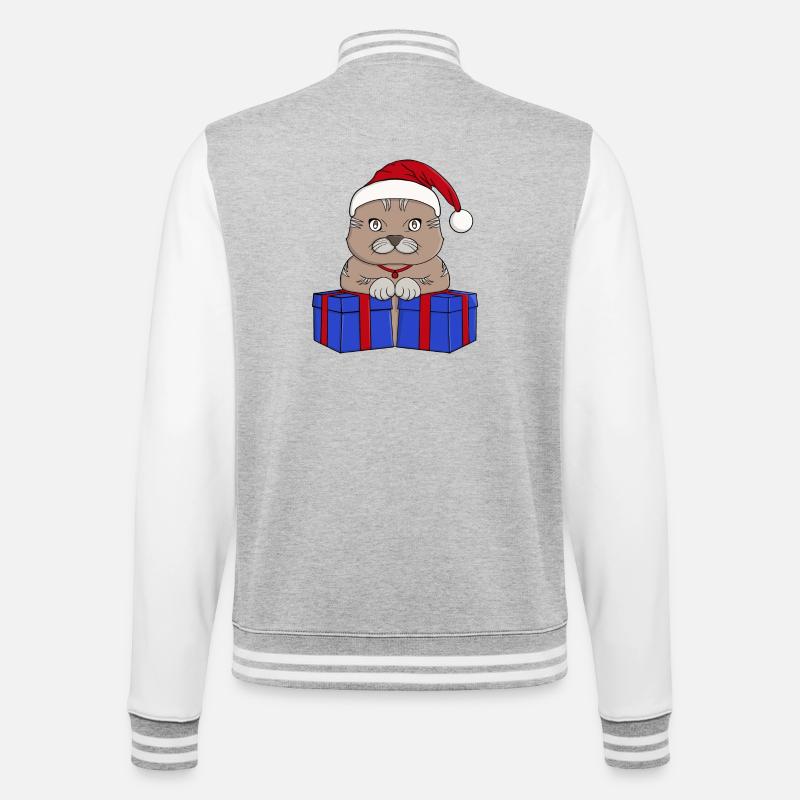 Süßes Weihnachtsmann-Kätzchen - College-Sweatjacke - Grau meliert/Weiß