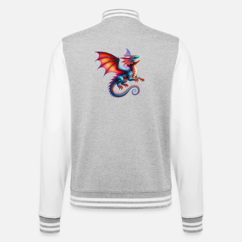 Drache - College-Sweatjacke - Grau meliert/Weiß