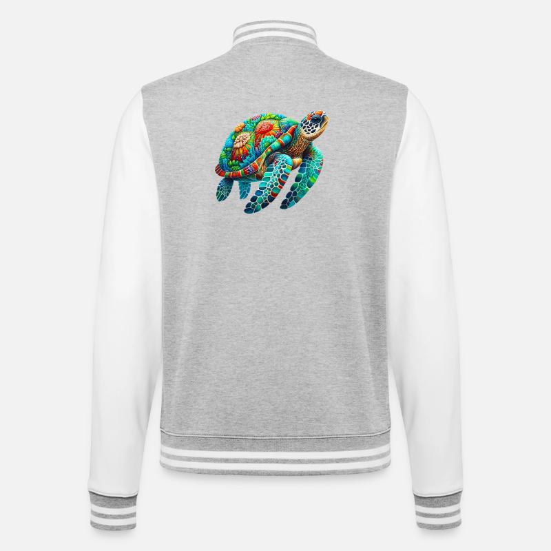 Schildkröte - College-Sweatjacke - Grau meliert/Weiß