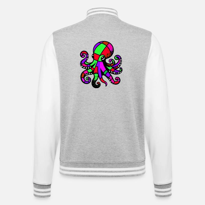 Krake - College-Sweatjacke - Grau meliert/Weiß