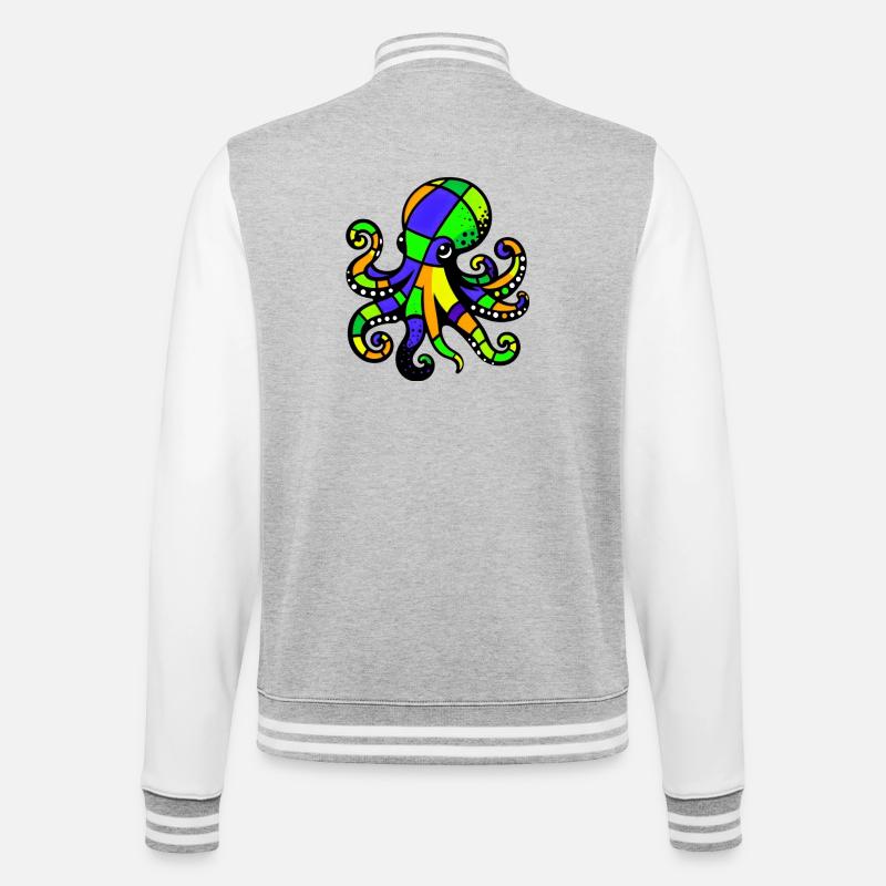 Krake - College-Sweatjacke - Grau meliert/Weiß
