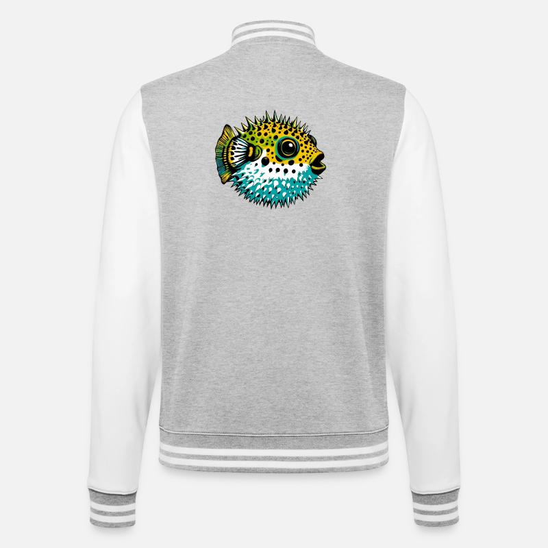 Kugelfisch - College-Sweatjacke - Grau meliert/Weiß